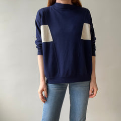 1980s Two Tone Navy and White Soft and Slouchy Sweatshirt