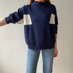1980s Two Tone Navy and White Soft and Slouchy Sweatshirt