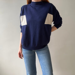 1980s Two Tone Navy and White Soft and Slouchy Sweatshirt