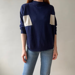 1980s Two Tone Navy and White Soft and Slouchy Sweatshirt