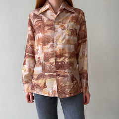 1970s Silky Poly Racer Early Americana Imagery Shirt - Made in California