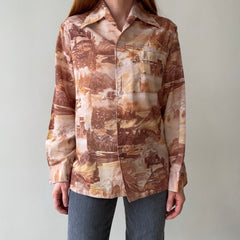 1970s Silky Poly Racer Early Americana Imagery Shirt - Made in California