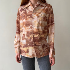 1970s Silky Poly Racer Early Americana Imagery Shirt - Made in California