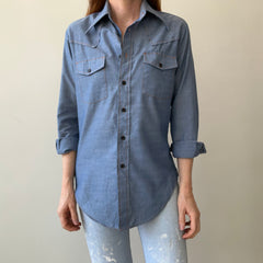 1970's Sears Chambray Style Embroidered Button-Up Shirt