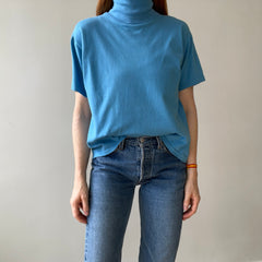 1970s Baby Blue Mock Neck T Shirt - Mock Necks Are Hot RN