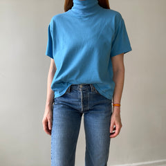 1970s Baby Blue Mock Neck T Shirt - Mock Necks Are Hot RN