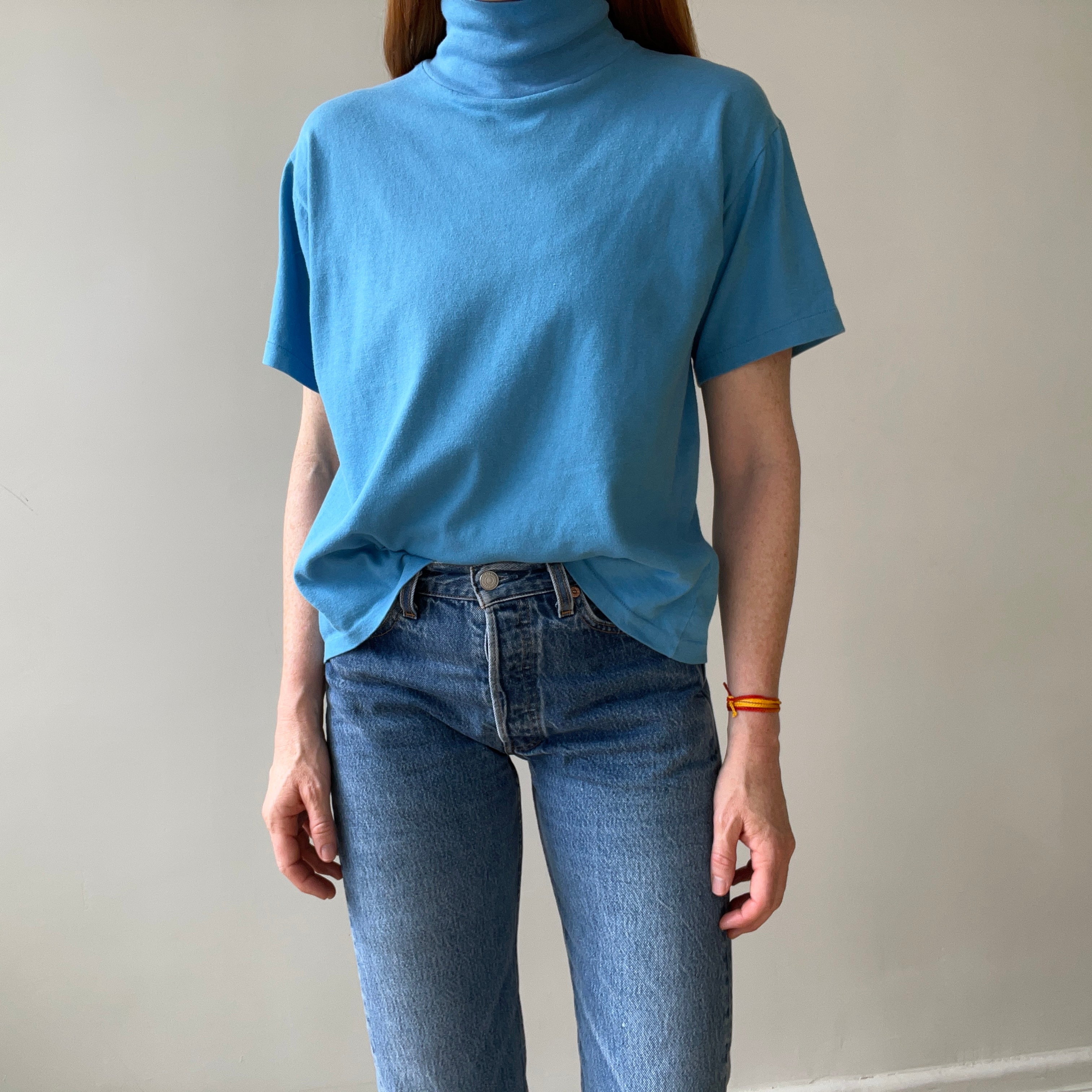 1970s Baby Blue Mock Neck T Shirt - Mock Necks Are Hot RN