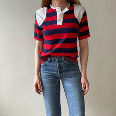 1970/80s Red, White and Blue Short Sleeve Striped Henley