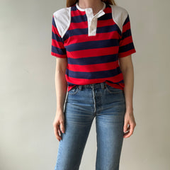 1970/80s Red, White and Blue Short Sleeve Striped Henley