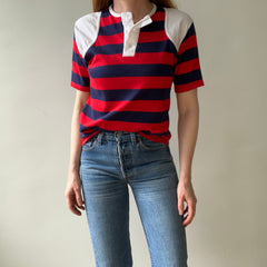 1970/80s Red, White and Blue Short Sleeve Striped Henley