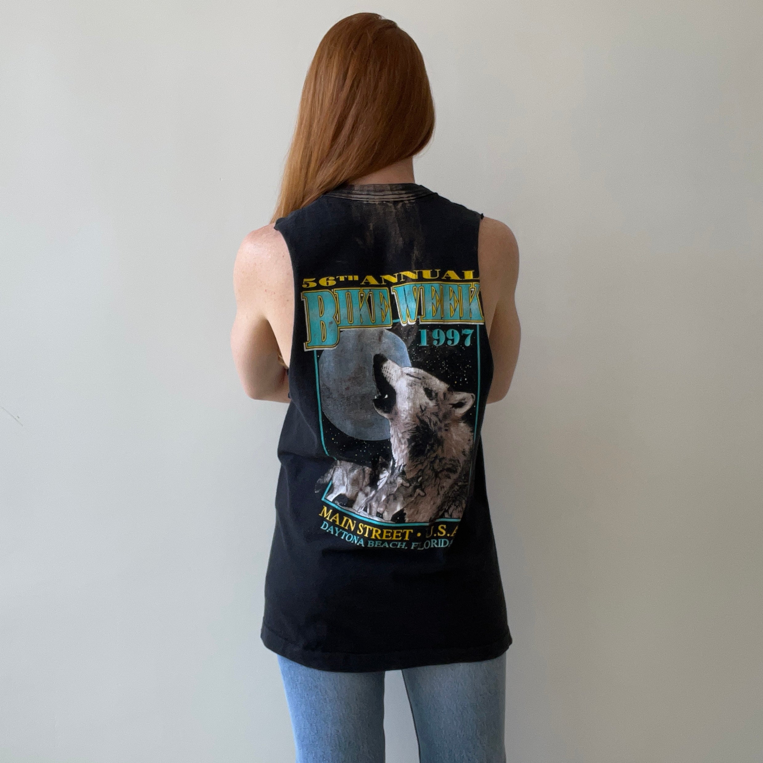 1997 Bike Week Daytona Beach Cut-Off T-Shirt with Bleach Staining