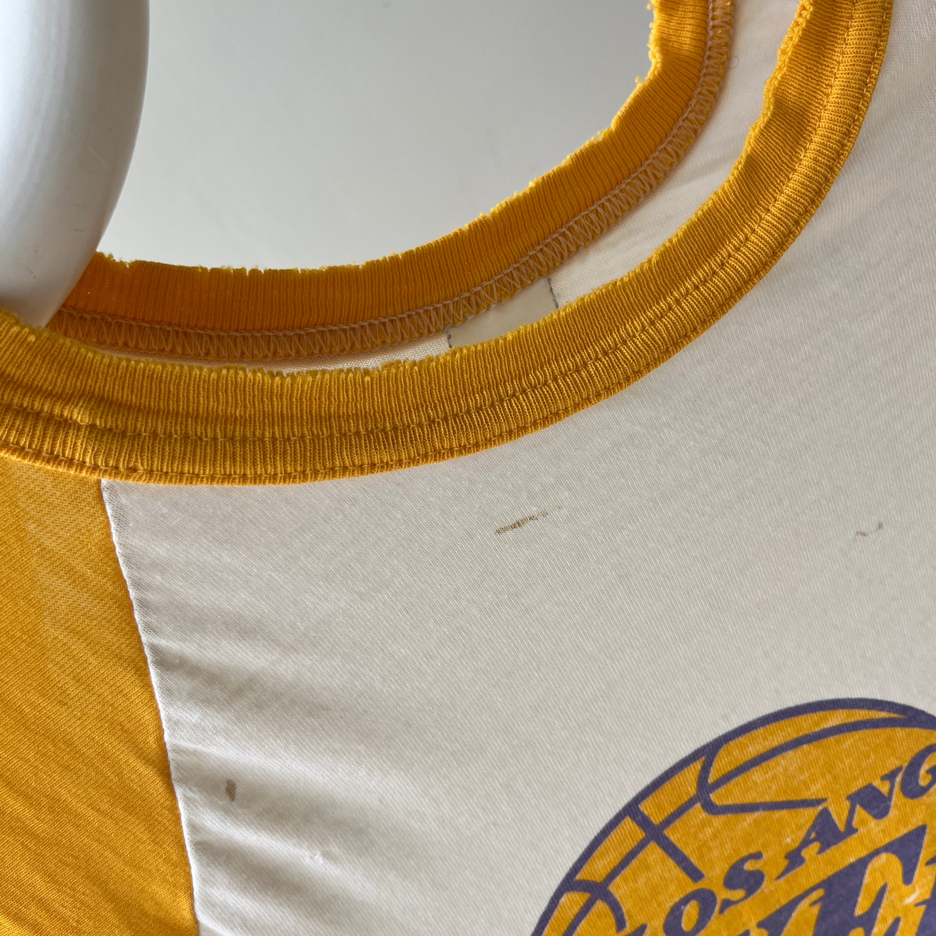 1980s Tattered and Thinned Out Showtime Los Angeles Lakers Base Ball T-Shirt - !!!!!