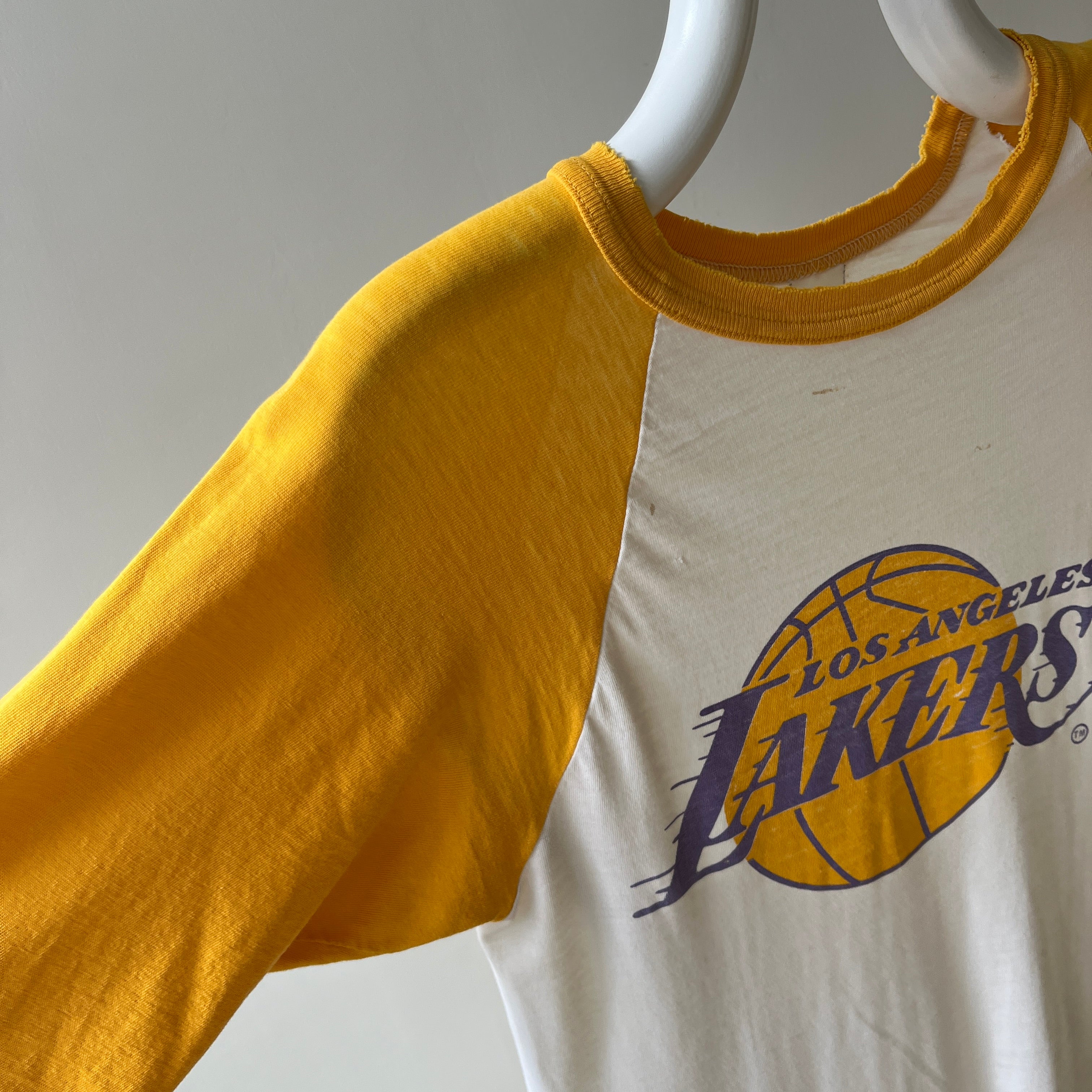 1980s Tattered and Thinned Out Showtime Los Angeles Lakers Base Ball T-Shirt - !!!!!