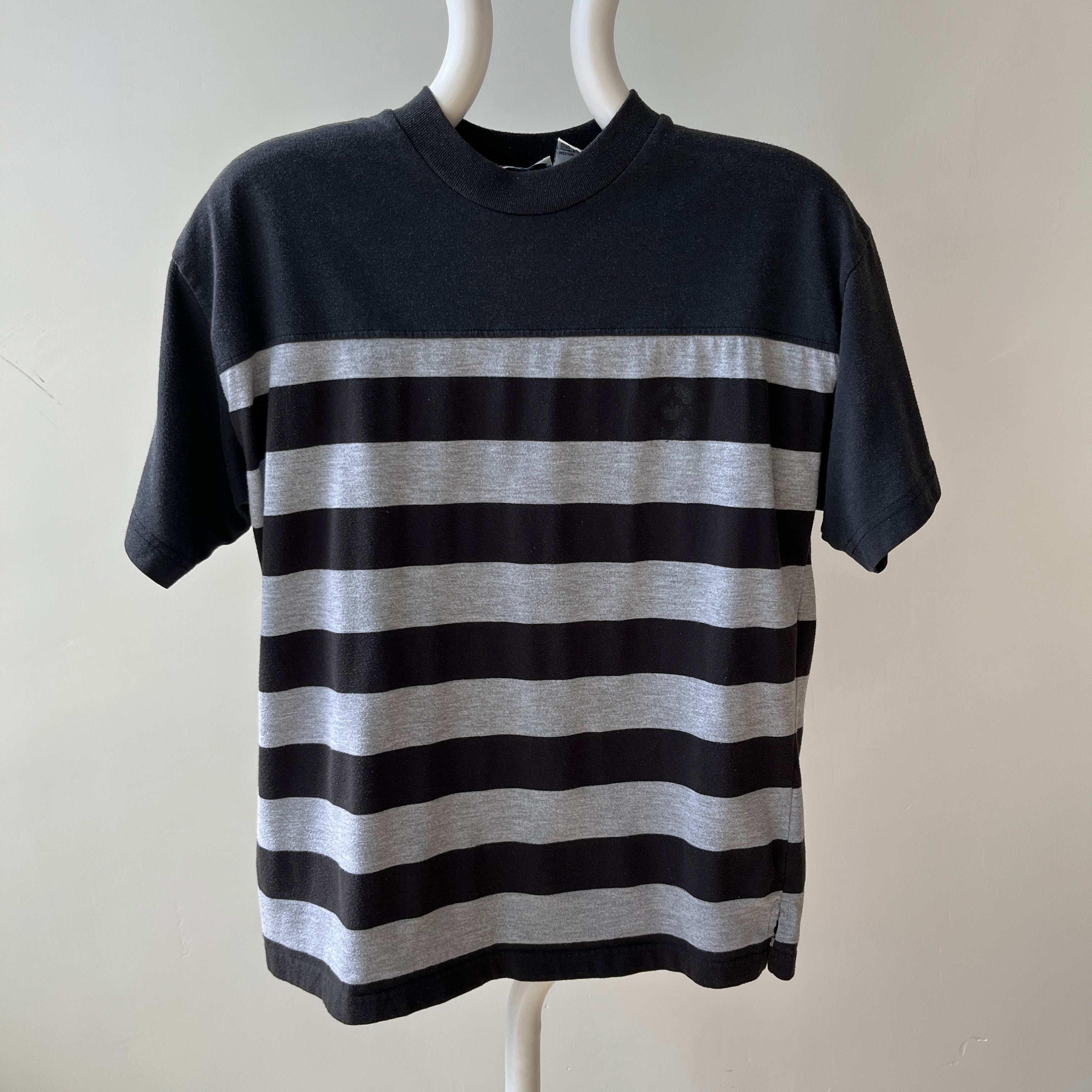 1980s Black and Gray Striped T-Shirt