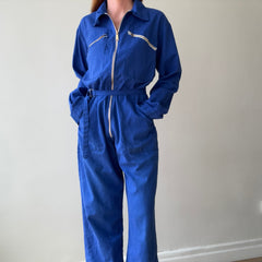1970s French Blue Workwear Jumpsuit with Belt and Replaced Zipper - !!!!