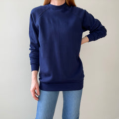 1970/80s Cozy Blank Navy Longer Sweatshirt by Sportswear