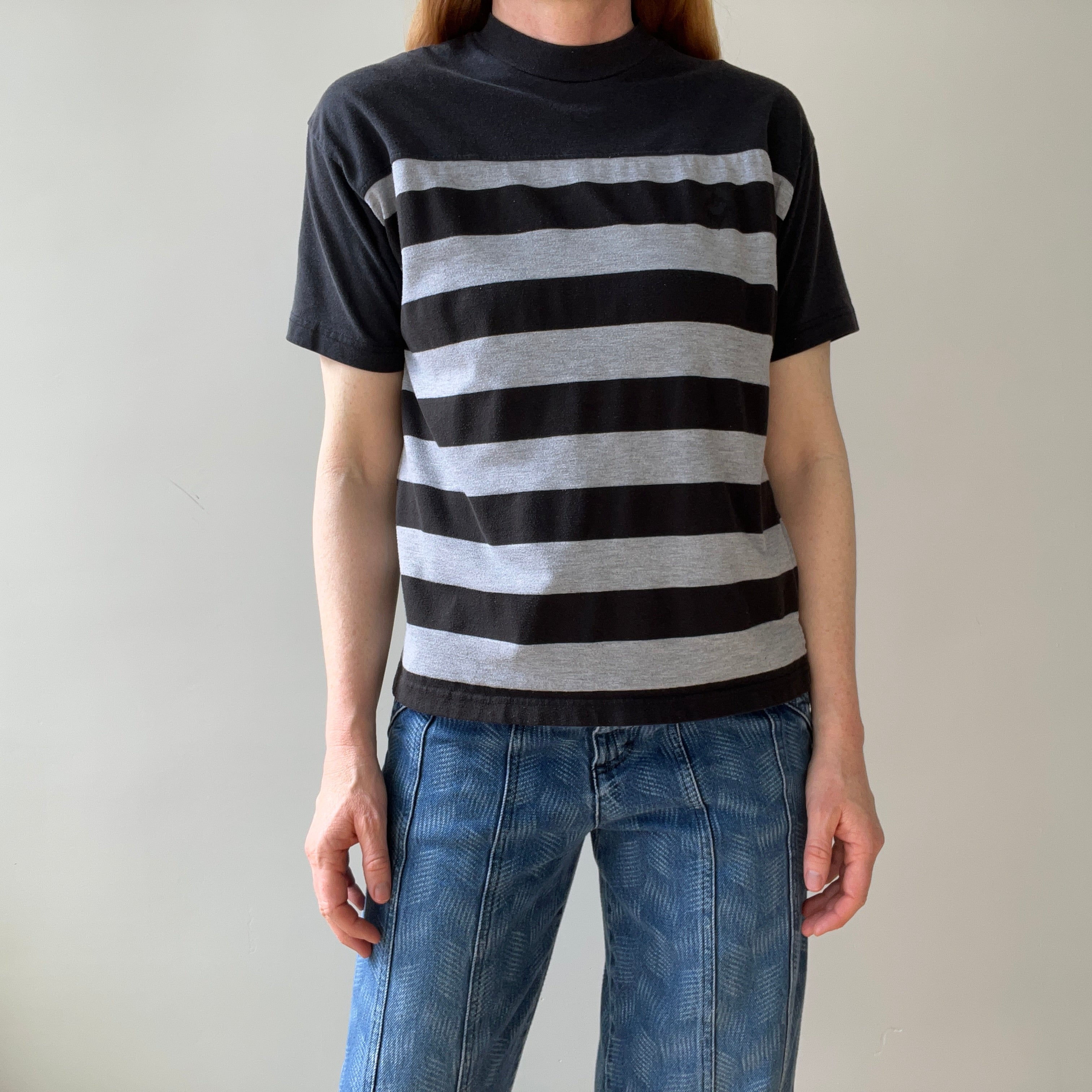 1980s Black and Gray Striped T-Shirt