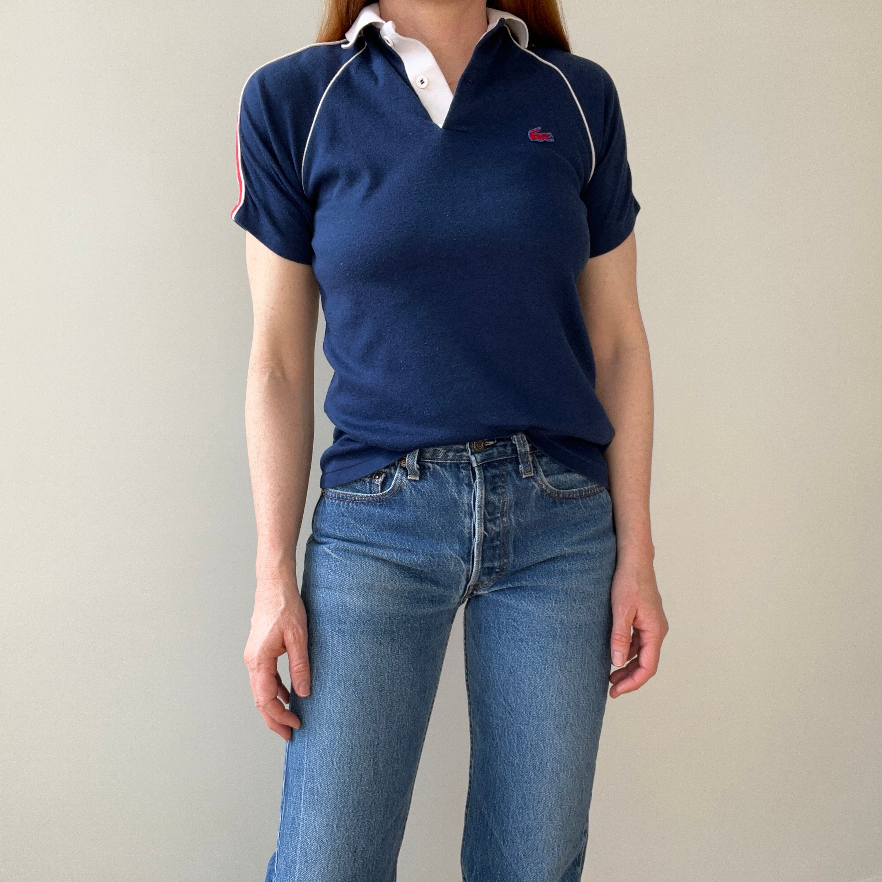 1970/80s Raglan Lacoste Polo with Shoulder Stripes - !!!!
