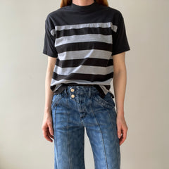 1980s Black and Gray Striped T-Shirt