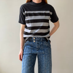 1980s Black and Gray Striped T-Shirt
