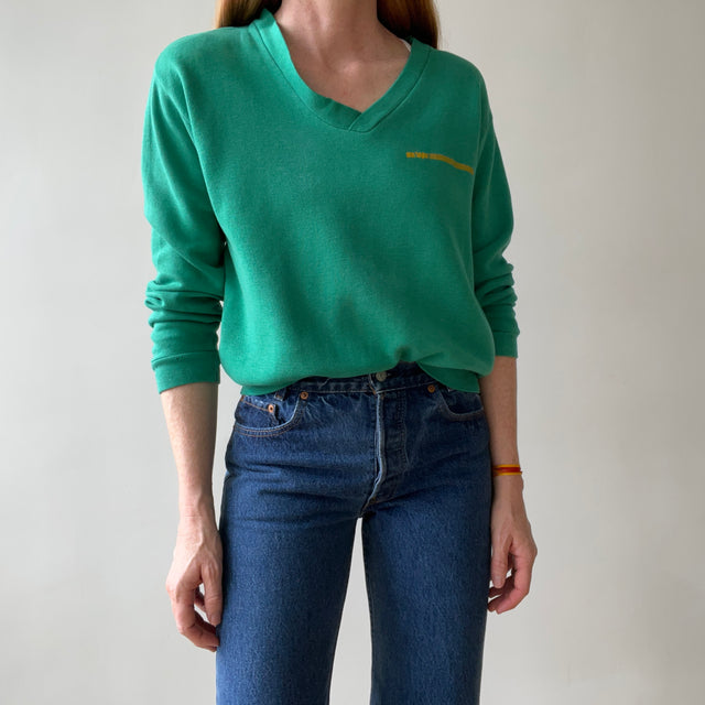 1960s/70s Faded Green Ann Taylor (!!!) V Neck Sweatshirt