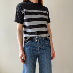1980s Black and Gray Striped T-Shirt