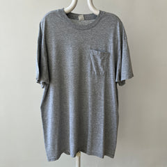 1990s Soft and Slouchy Blank Grey Pocket T-Shirt - XXL