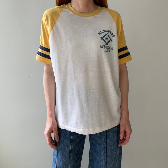 1970s Champion Blue Bar Milwaukee Athletic Club Baseball T-Shirt