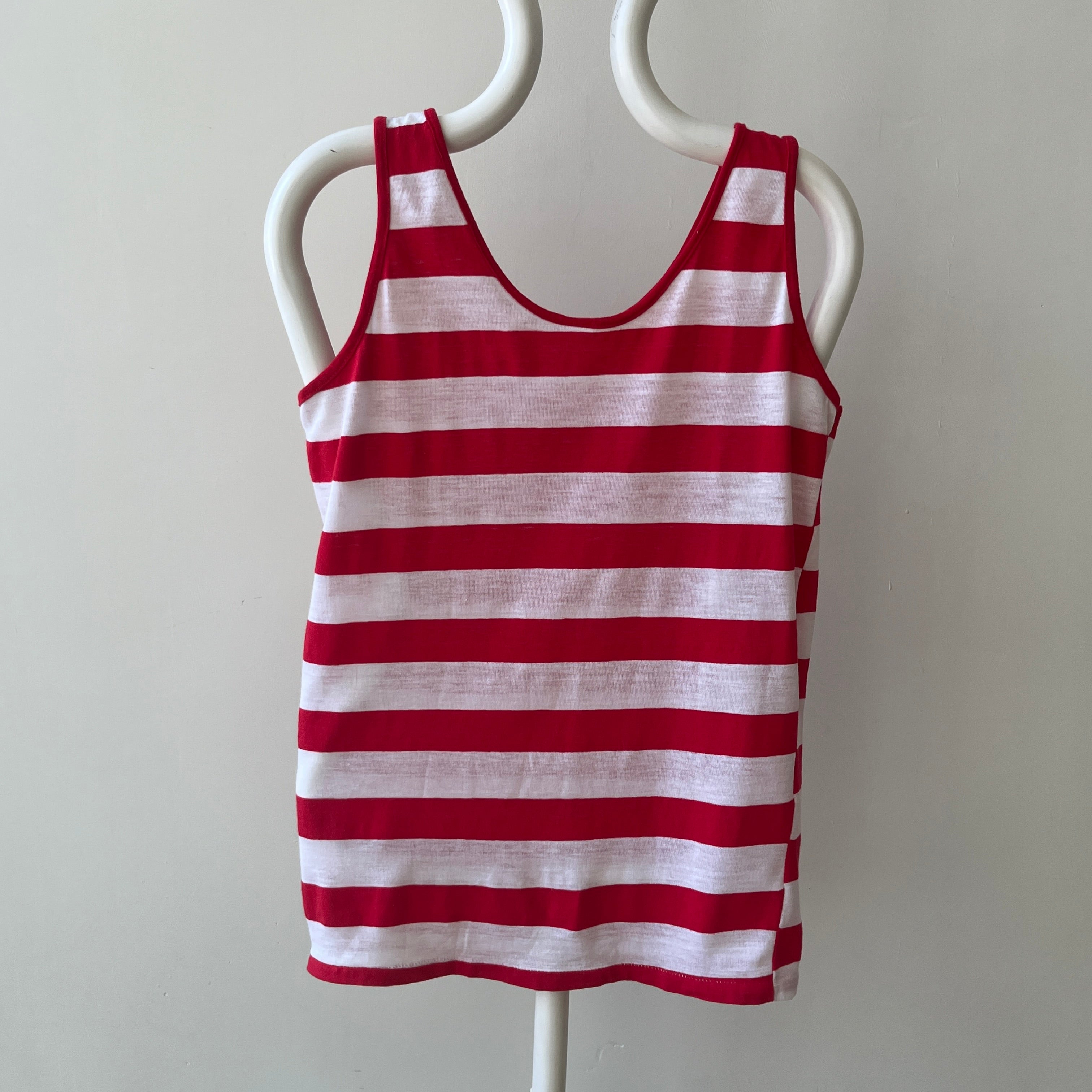 1980s Red and White Striped Tank Top - THIS IS GOOD