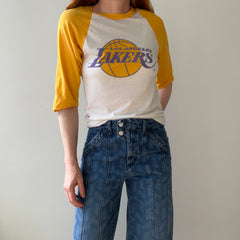1980s Tattered and Thinned Out Showtime Los Angeles Lakers Base Ball T-Shirt - !!!!!