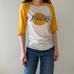 1980s Tattered and Thinned Out Showtime Los Angeles Lakers Base Ball T-Shirt - !!!!!