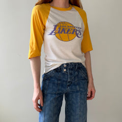 1980s Tattered and Thinned Out Showtime Los Angeles Lakers Base Ball T-Shirt - !!!!!
