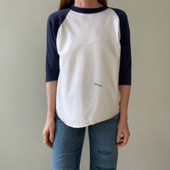 1970s Navy Three Quarter Sleeve Baseball Style T Shirt - !!! Personal Collection Piece