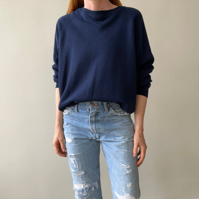 1980s Single V Soft and Slouchy Navy Sweatshirt - Acrylic