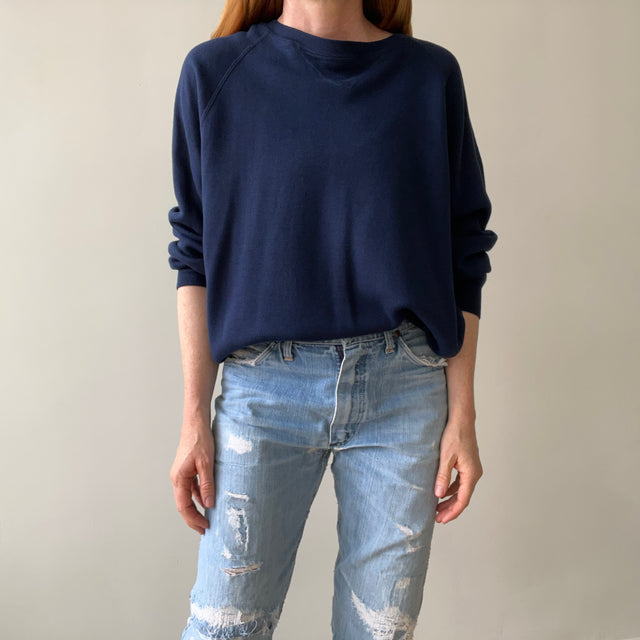 1980s Single V Soft and Slouchy Navy Sweatshirt - Acrylic