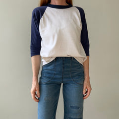 1970s Navy Three Quarter Sleeve Baseball Style T Shirt - !!! Personal Collection Piece