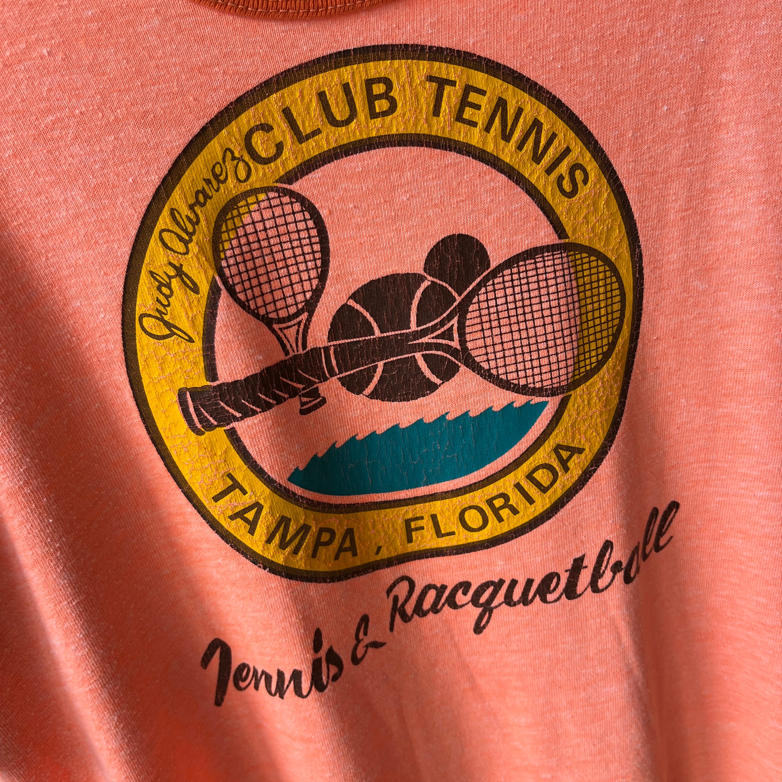 1970/80s Super Cool Judy Alvarez Club Tennis and Racquetball Ring T-Shirt - Backside too!