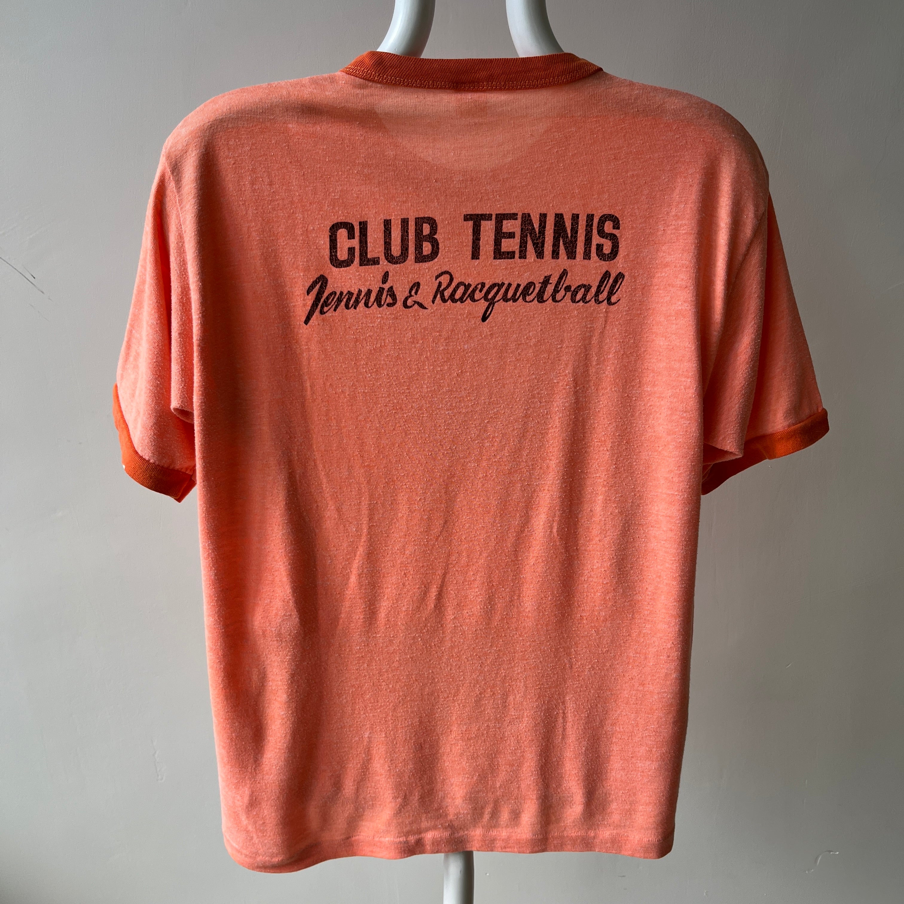 1970/80s Super Cool Judy Alvarez Club Tennis and Racquetball Ring T-Shirt - Backside too!