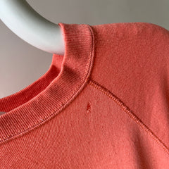1980s Creamsicle Orange Thinned Out Tattered and Worn Raglan Sweatshirt