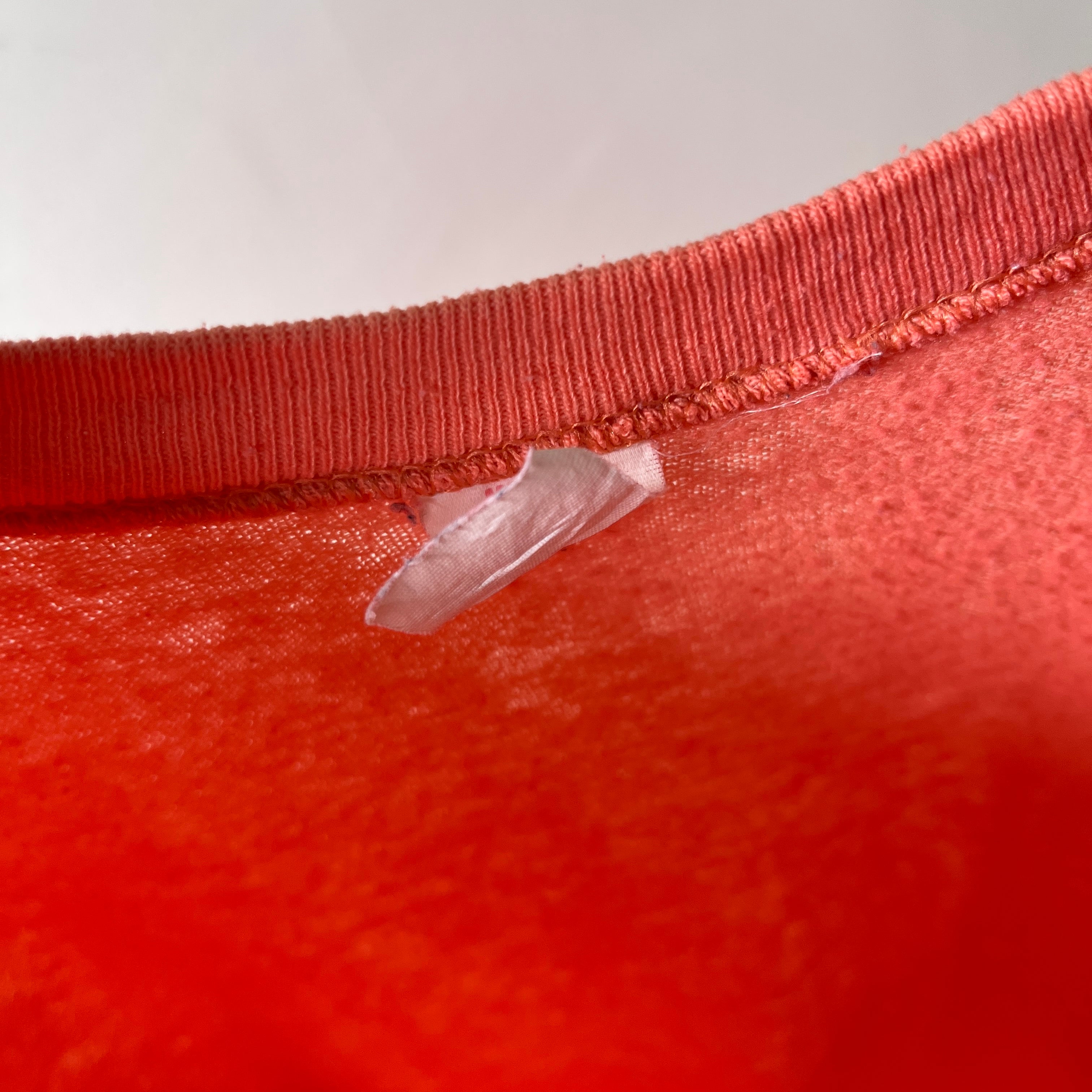 1980s Creamsicle Orange Thinned Out Tattered and Worn Raglan Sweatshirt