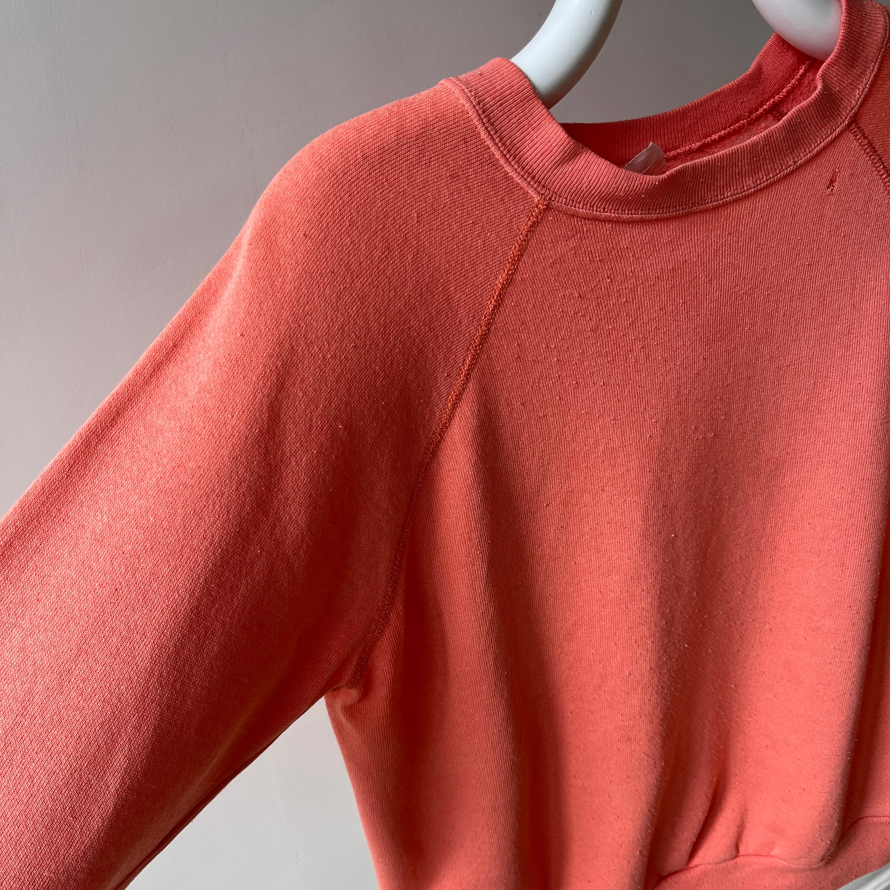 1980s Creamsicle Orange Thinned Out Tattered and Worn Raglan Sweatshirt