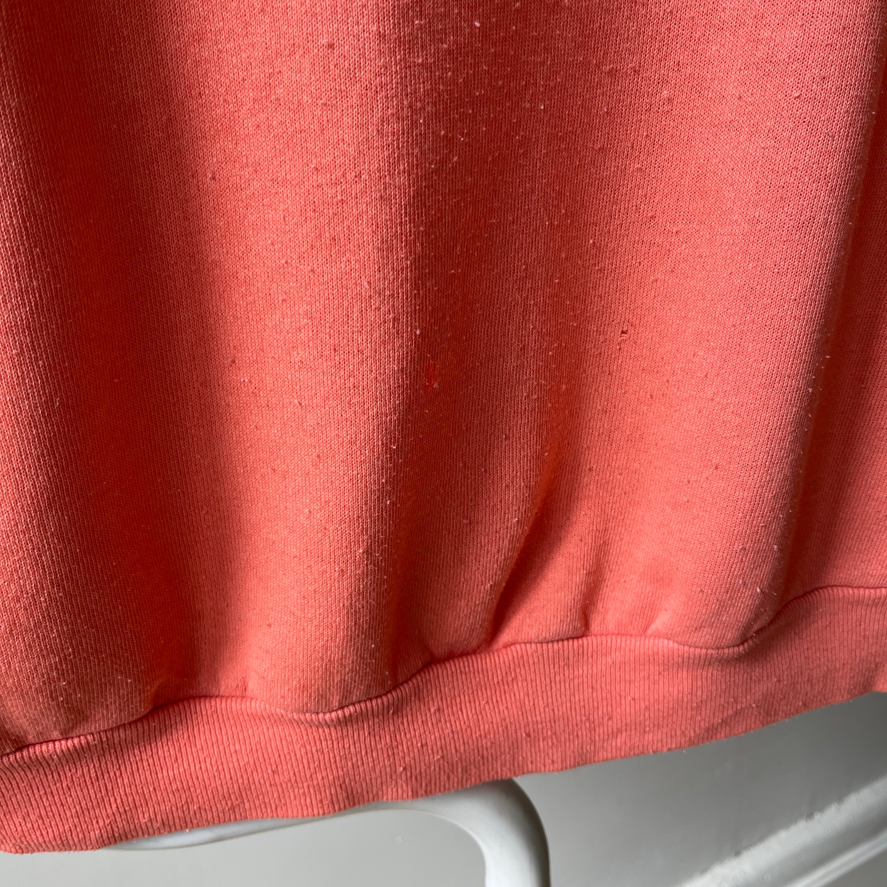 1980s Creamsicle Orange Thinned Out Tattered and Worn Raglan Sweatshirt