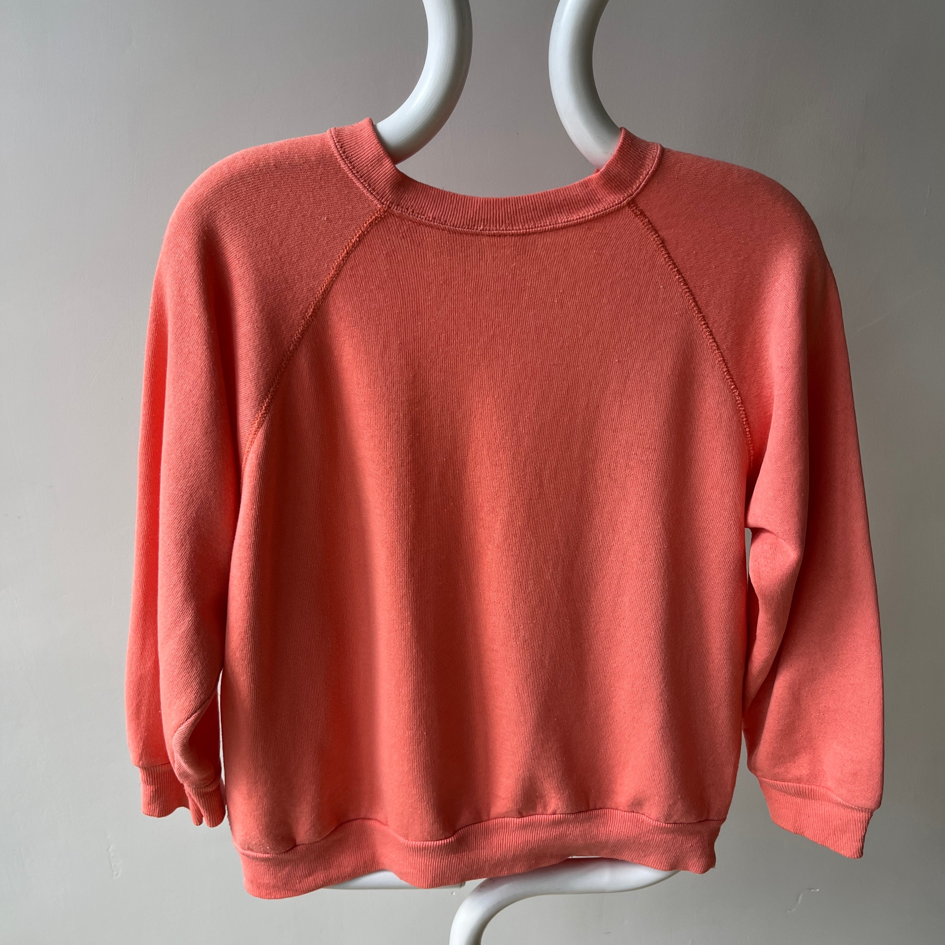 1980s Creamsicle Orange Thinned Out Tattered and Worn Raglan Sweatshirt