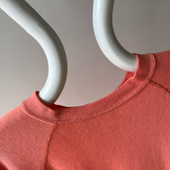 1980s Creamsicle Orange Thinned Out Tattered and Worn Raglan Sweatshirt
