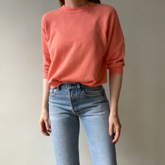 1980s Creamsicle Orange Thinned Out Tattered and Worn Raglan Sweatshirt