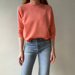 1980s Creamsicle Orange Thinned Out Tattered and Worn Raglan Sweatshirt