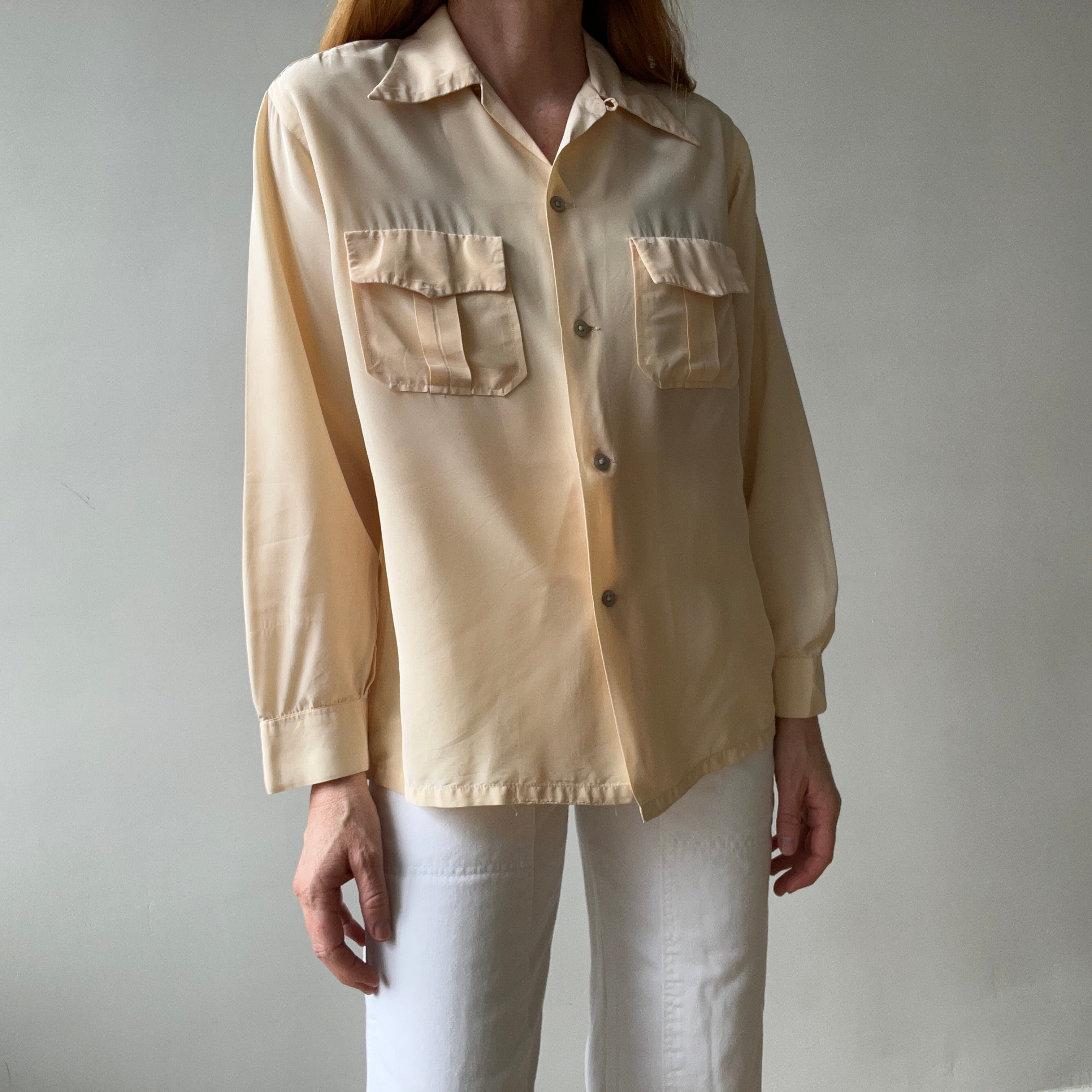 1950s Acetate Nylon Loop Collar Button Up Shirt - TINA COLLECTION