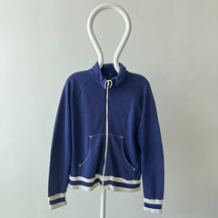 1970s Navy and White Super Soft Zip Warm Up Sweatshirt