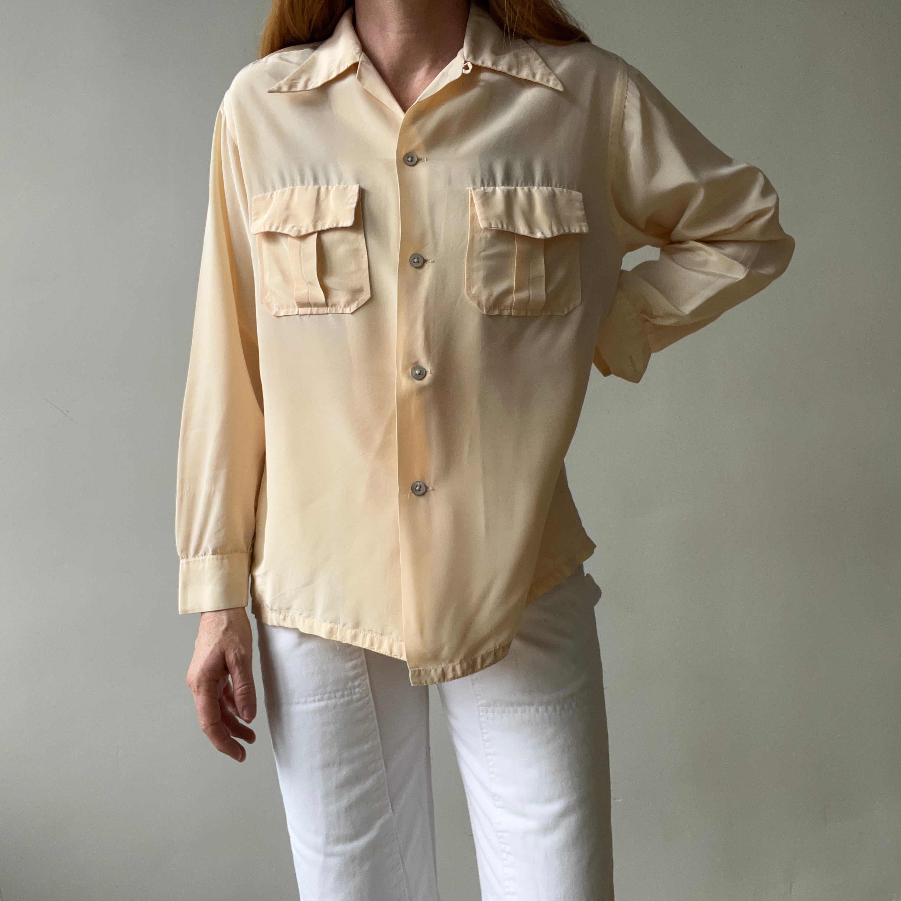 1950s Acetate Nylon Loop Collar Button Up Shirt - TINA COLLECTION