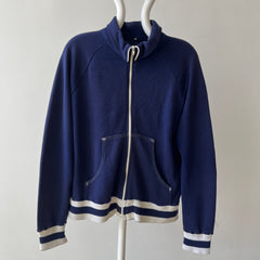 1970s Navy and White Super Soft Zip Warm Up Sweatshirt